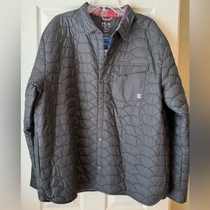 New! HUK mens Tarpon Quilt Shacket, Button-down Jacket Shirt, Volcanic Ash - XXL
